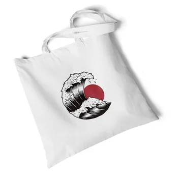 

New Arrival Casual Ukiyoe Printed Women Canvas Bag Large Foldable Travel Beach Handbags Environmental Shopping Bag Shoulder Bag