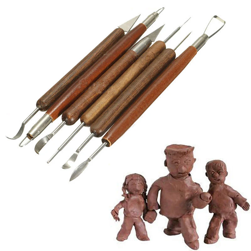 Top 6pcs/set Sharp Clay Sculpting Wax Carving Pottery Tools Shapers Wood Handle Ceramic Pottery Clay Sculpture Carving Tools