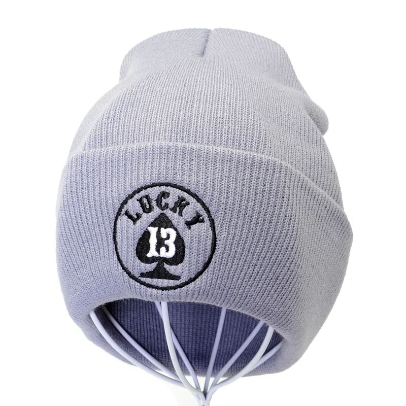Lucky number 13 вязанная шапка с вышивкой зимние шапки для женщин Skullies теплая зимняя унисекс круглая Лыжная Шапка в стиле хип-хоп
