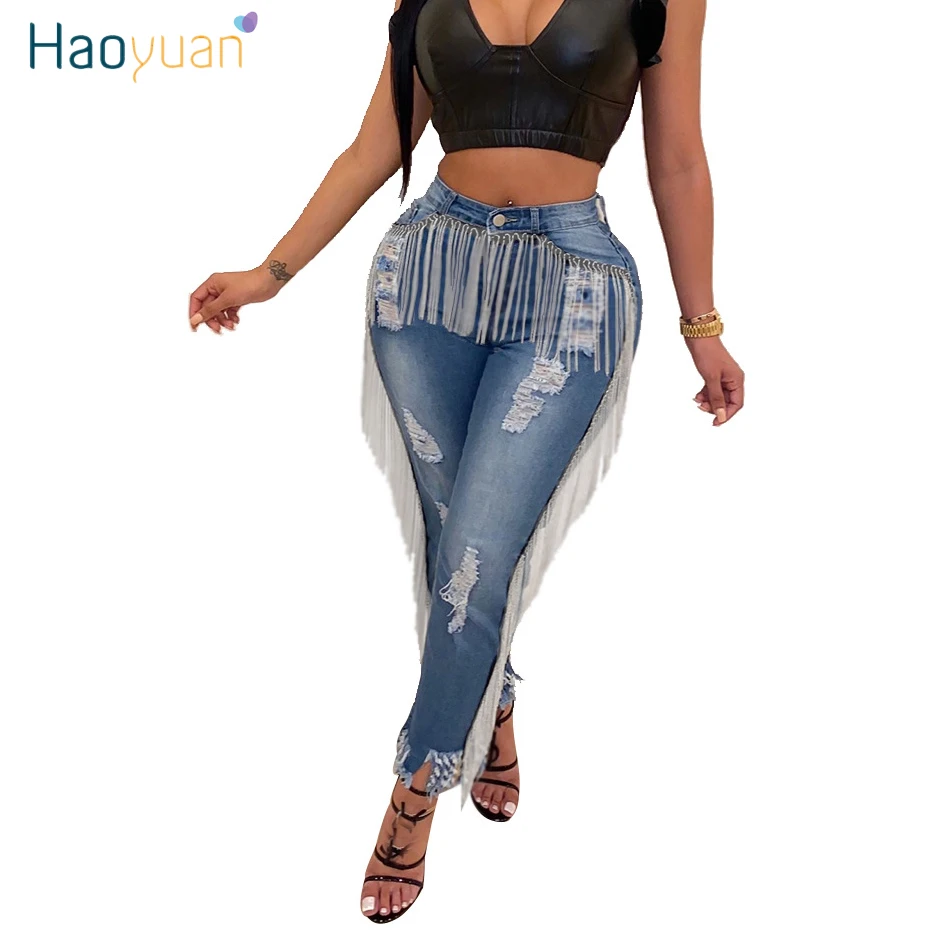 fringe blue jeans