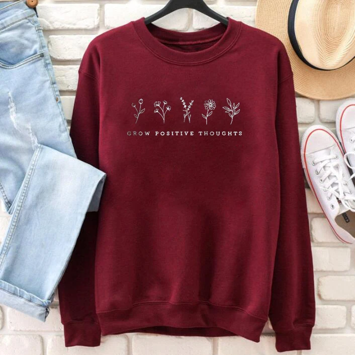 Burgundy-white text Толстовки для женщин, модные футболки с надписью, круглый вырез, джемпер, пуловеры, свитера, топы - Цвет: Burgundy-white text
