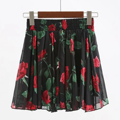 Женские юбки размера плюс, шифоновая юбка с цветочным принтом, S-3XL, летние юбки для больших людей, новое поступление - Цвет: Кораллово-Красный