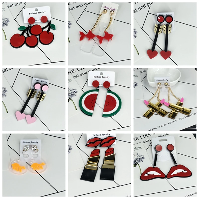 2019 Korean Fashion Long Earring Big Heart Figure Lips Tassel Geometric Acrylic Drop Earrings For Women Punk Jewelry Accessories