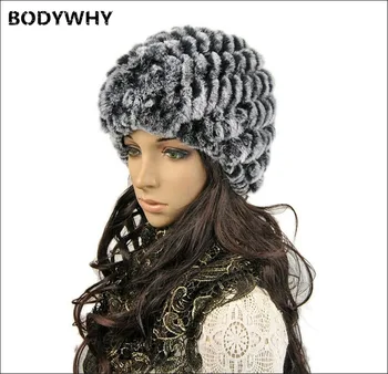 

Women's Fashion Real Knitted Rex Rabbit Fur Hats Lady Winter Warm Charm Beanies Female Warm Snow Cap Ladies Elegant Princess Hat
