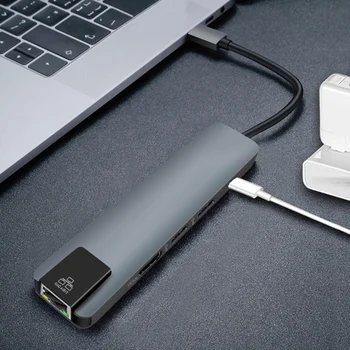 

USB C Type C HUB to USB 3.0 HDMI PD Charging RJ45 Gigabit Ethernet Adapter Type-C 5 in 1 Converter for Macbo-ok Pro Window Mac O
