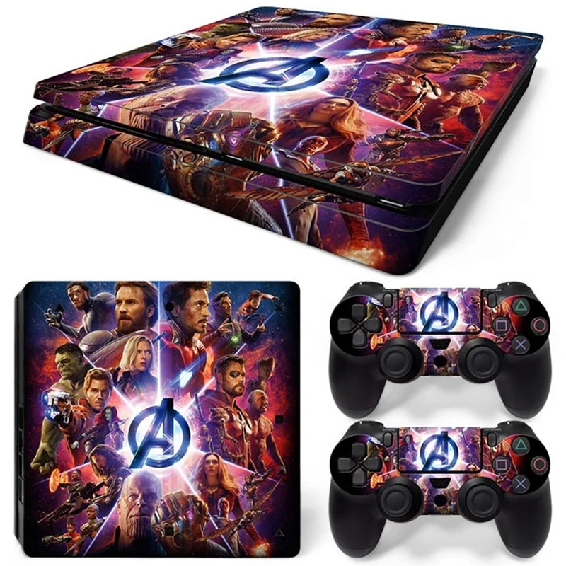Marvel Avengers Vinyl Skin Sticker for PS4 Slim Console and 2 Controllers Decal Cover Game Accessories 
