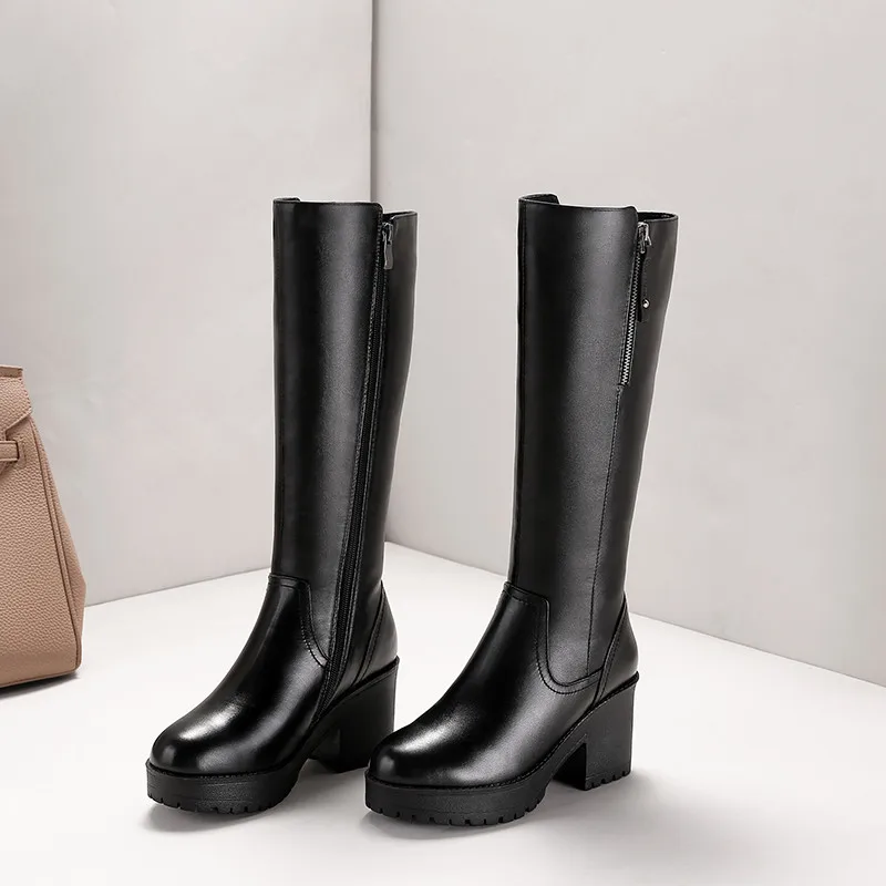 Najtaniej MORAZORA 2020 najnowsze oryginalne skórzane buty damskie buty do kolan naturalnej wełny wysokie obcasy platformy buty kobieta zima śnieg buty