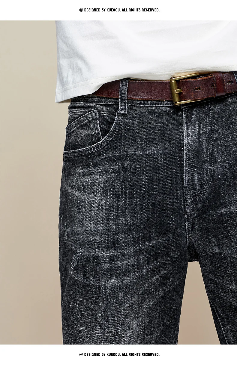KUEGOU осенние хлопковые черные потертые обтягивающие джинсы, мужские уличные брендовые облегающие джинсовые штаны для мужчин, Стрейчевые брюки 1785