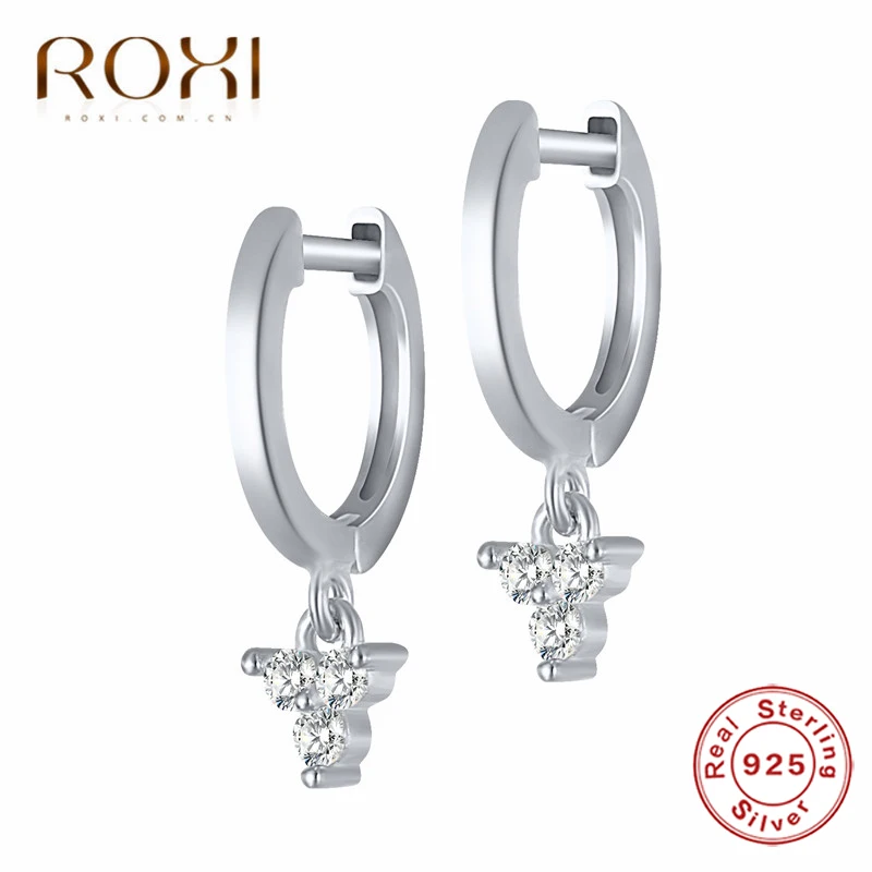 ROXI 925 пробы серебряные Подвесные серьги-гвоздики серьги для женщин Нежный CZ подвеска со стразами в виде цветка маленькие серьги-гвоздики корейские ювелирные изделия подарок