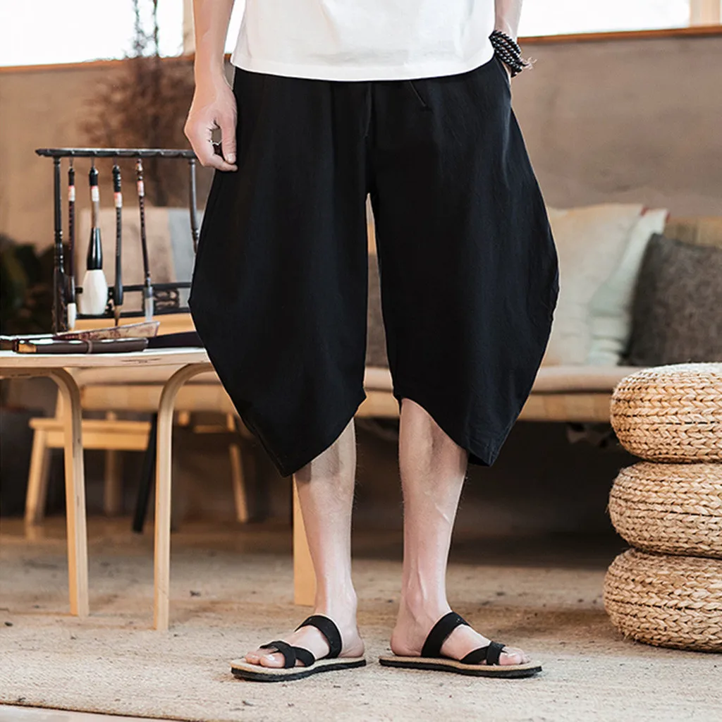 Vogue мужские модные брюки льняной стиль Свободные Повседневные Дышащие уличные летние однотонные спортивная одежда