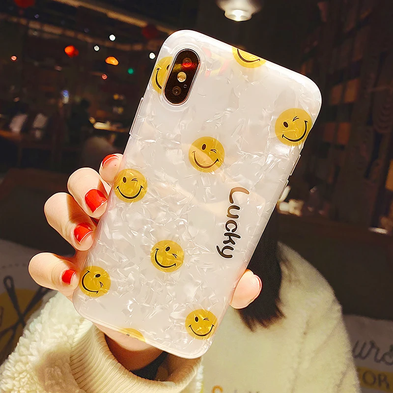 

Cartoon Cute Smiley Face Glitter Shining Case For iPhone X XR XS Max Silicone Cover Lovely Smile TUP Soft IMD Glossy Phone Cases