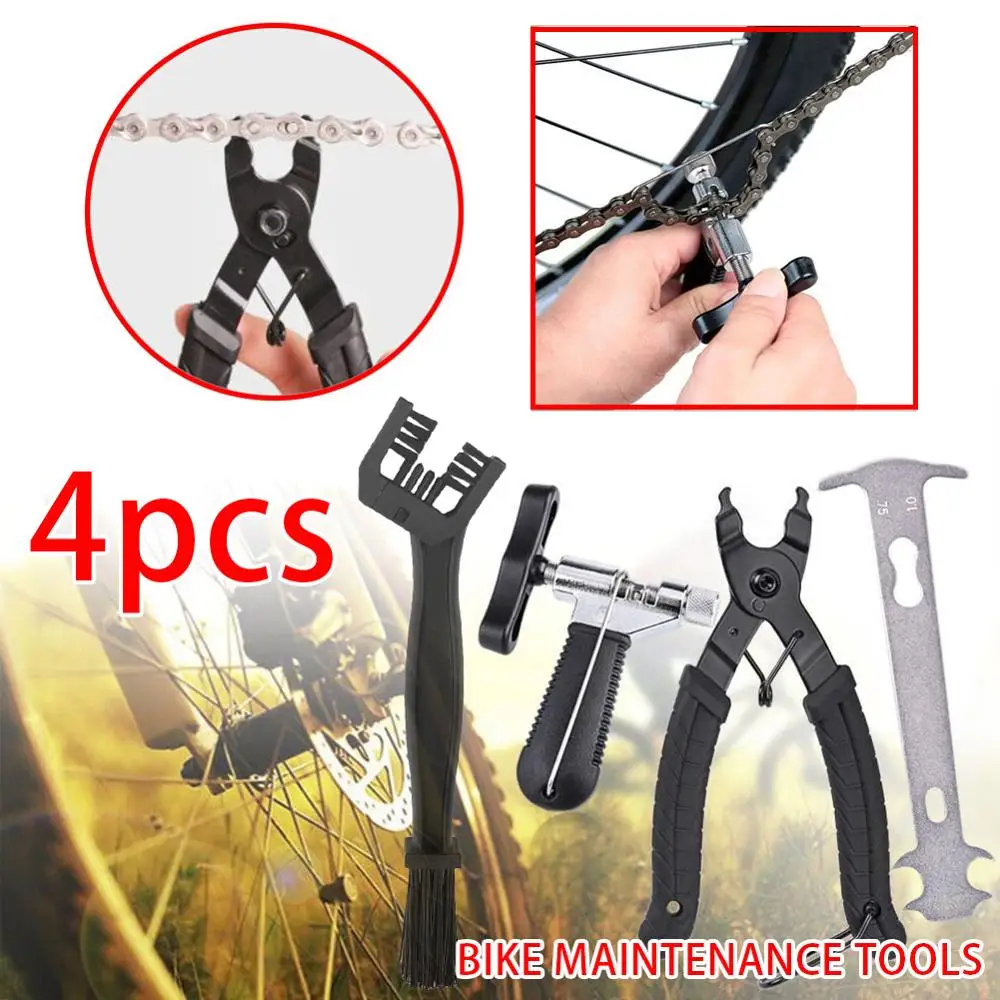

4pcs Bicycle Chain Tool Chain Caliper Chain Cutter Chain Cleaning Brush Mountain Bike Chain Disassembly Tool Magic Buckle Pliers