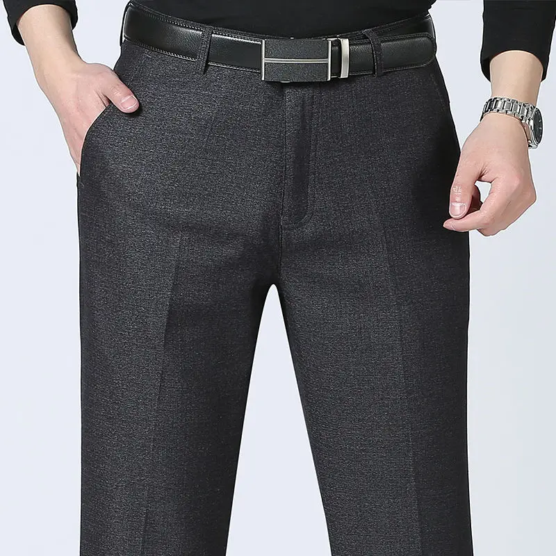 Pantalones de vestir grises para hombre, traje clásico Formal de negocios, traje informal, pantalones ajustados para trabajo y oficina