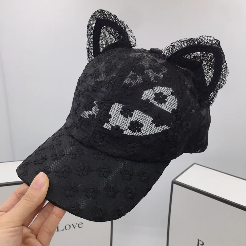 summer youth stereo handmade lace visors for women with cute cat