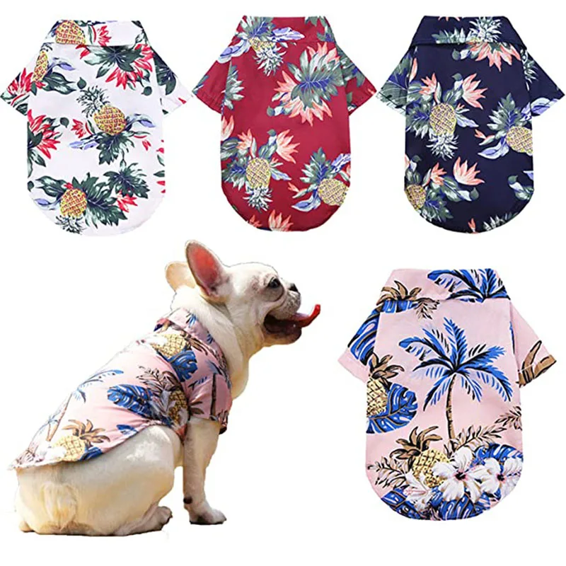 Pet Dog Clothes Hawaiin Floral Printed Pullover Shirt for Chihuahua French Bulldog Travel Beach T-shirt for Small Medium Dog pet dog shirt