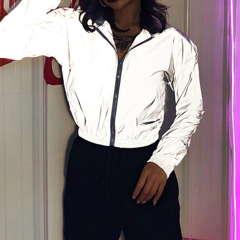 

Fashion Flash Reflective Jacket Women Harajuku Reflective Jacket For Girls Women Coat Jacket Night Streetwear Lady Clothes