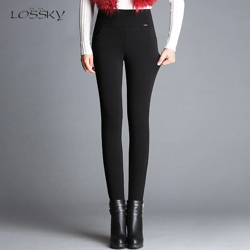 

Lossky Pencil Pant Autumn Winter Leggings Women Black Plus Velvet Thickening Warm Clothing Plus Size Ladies Casual Long Trousers