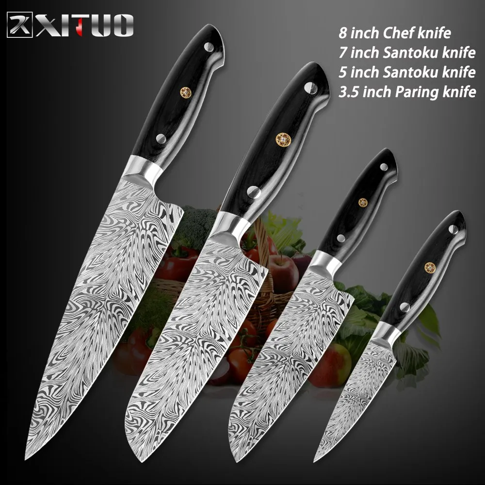 4PCS set C XITUO кухонный нож повара лазерный дамасский нож из дамасской стали из нержавеющей стали Острый японский сантоку утилита Кливер кухонные ножи - Цвет: 4PCS set C