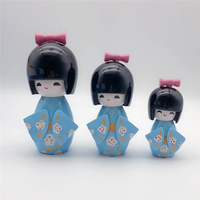 1 комплект милый ручной работы японский Kokeshi девушки сливы узор деревянные куклы горячий подарок - Цвет: style1-blue