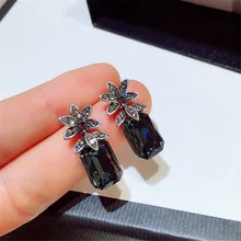 Винтажные Женские квадратные серьги с кристаллом с цирконом элегантные серебряные вечерние серьги-гвоздики Креативные Свадебные серьги для женщин