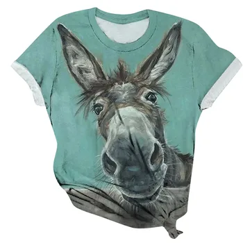 

Blue T Shirt Women Top Femme Funny Cute Donkey Graphic Tees Women Tshirt Print Kawaii Ulzzang 3D Animal Printed Camisetas Mujer