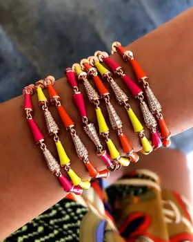 

Fashion Colorful Female Jewelry 7 Neon Colors Enamel Spiked Rivet Charm Link Chain Gold Color Bracelet