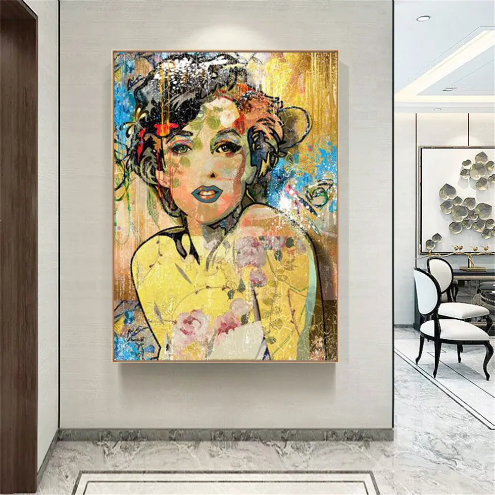 

Canvas Print Graffiti Pop Art Fashion Art Print Famous Beautiful Woman Picture For Living Room Modern Style Home Decoration