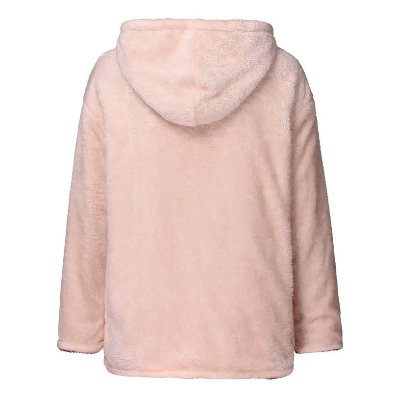 2019 New Winter Reversible Jacket Women Fashion Faux Fur Hooded Plush Zipper Pocket Reversible Coats куртка женская 4A21 (8)