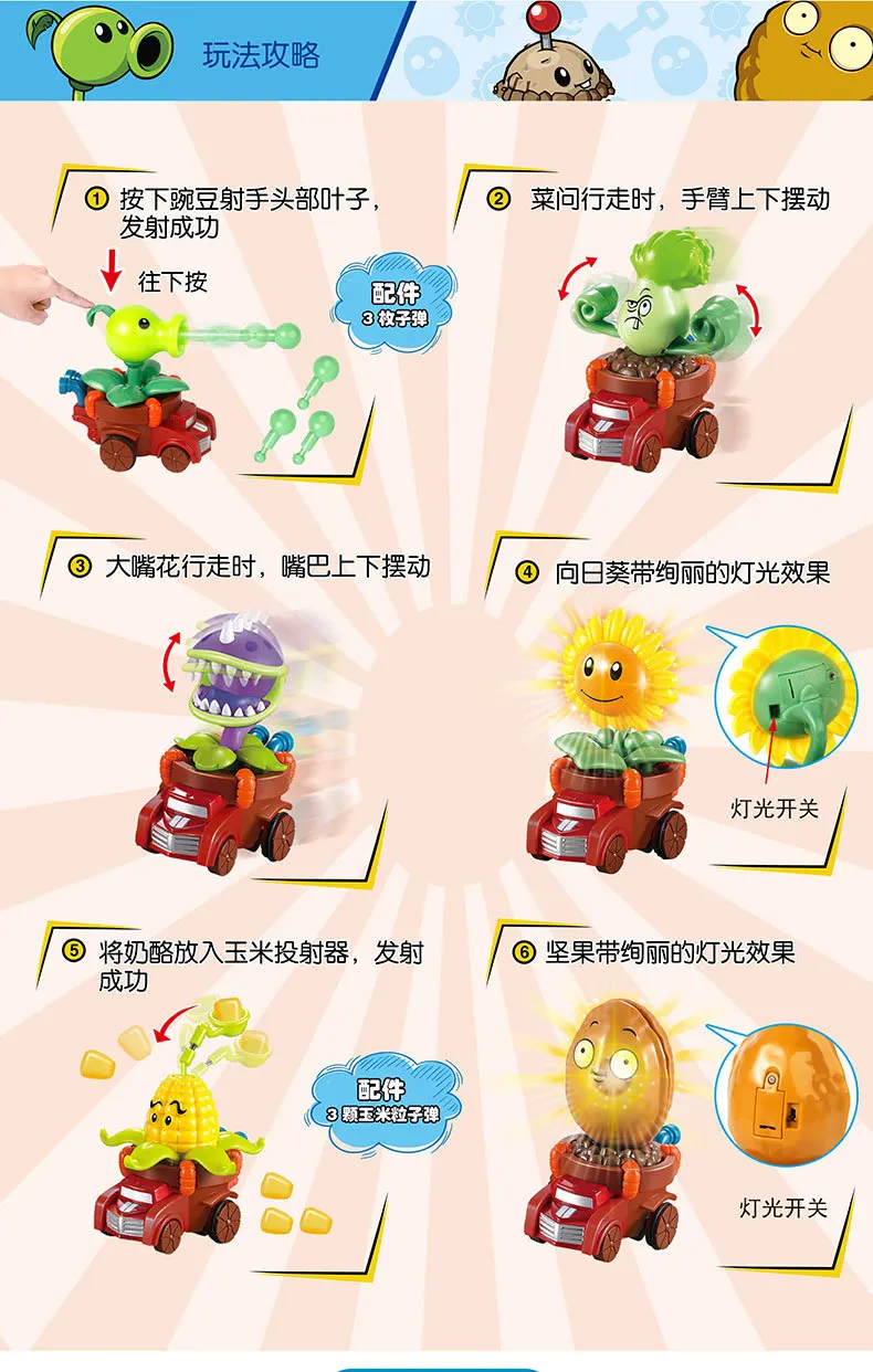 Plant War Zombie Small Q Pull Back Car Sunflower Peas Nuts Big Mouth Cauliflower Ask Model Toy Display Box