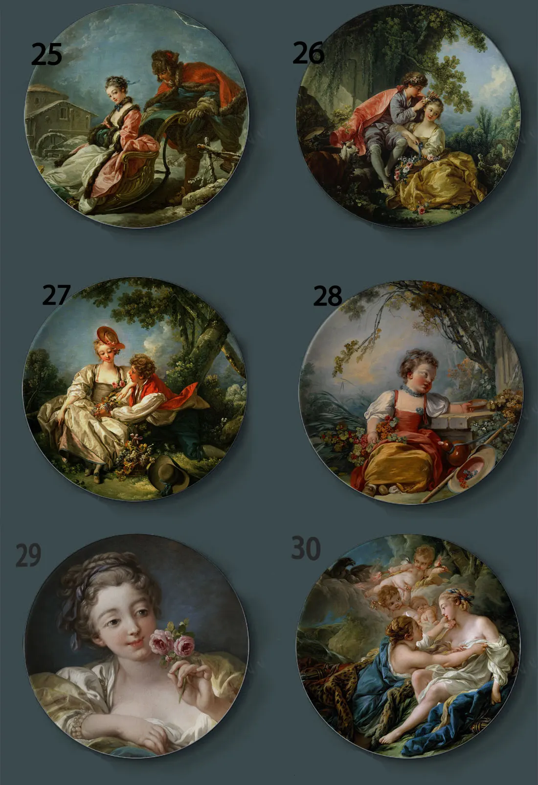 Francois Boucher Painting Decorative Plates Ceramic Home Artistic Dish Hotel Background Display  Lady and Boy Oil Painting Plate