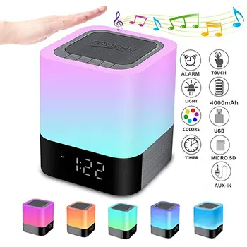 

Wireless Bluetooth Speaker with Touch-Control Bedside Lamp Table Alarm Clock Bluetooth with Changing Led Night Light