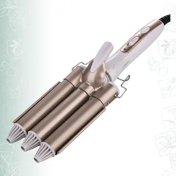 

Large Three-Stick Curler Egg Roll Head 3 Tube Ceramic Curling Iron Salon Home Use with EU Plug (Golden 25mm)
