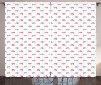 

Pink Grey White Animal Curtains Watercolor Style Savannah Animal Motif Childish Animals Design Repetition Living Room Window