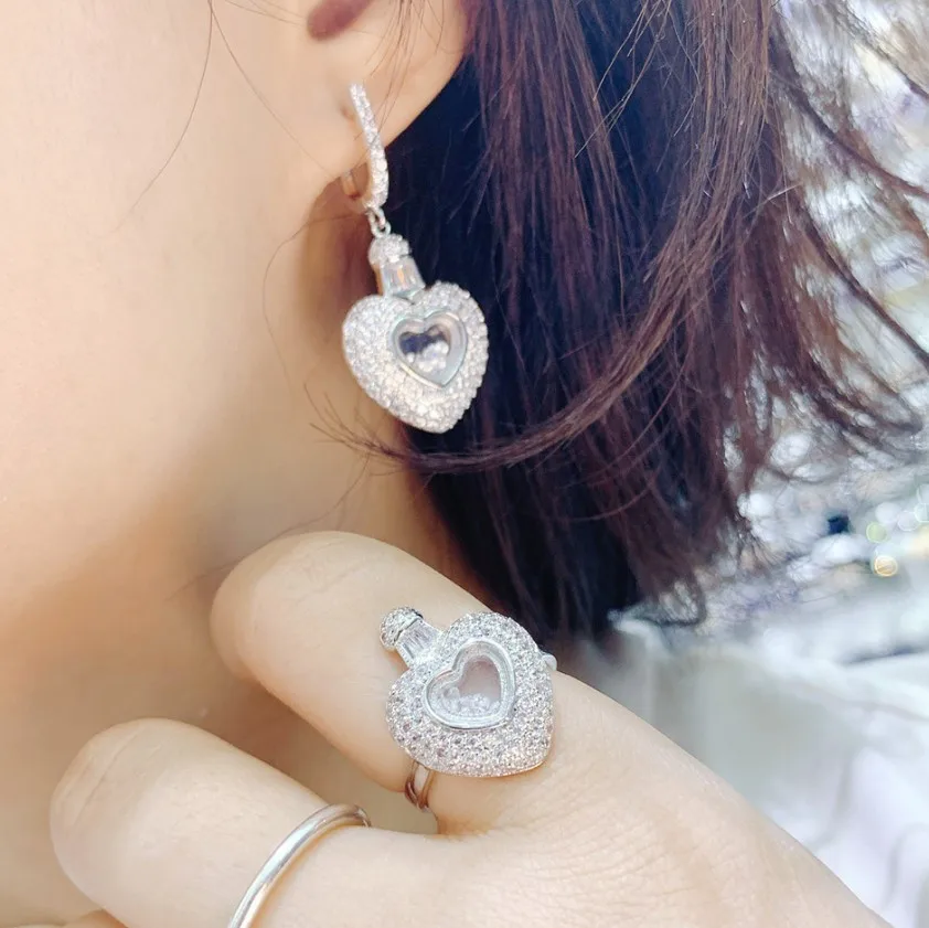 Lover Heart Shape Cubic Zirconia Long Pendant Wedding Party Big Earrings  fashion jewelry E9119