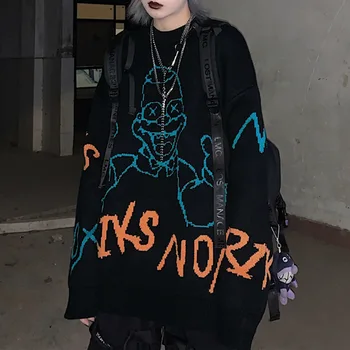 

Rosetic Gothic Harajuku Women Sweater Oversize Loose Black Letter Hip Hop Pullover Winter Knitwear Long Sleeve Knitted Sweaters
