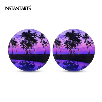 

INSTANTARTS Tropical Coconut Tree Print Auto Cupholder Coaster Set of 2 Anti-dirt Cup Holder Coasters for Women Girls Drink Mat