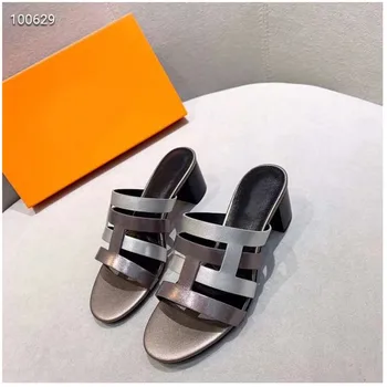 

2020 latest slipper women shoes Genuine leather Flip Flops Women beautiful slides High heel Brand Ladies Mules Beach Shoes