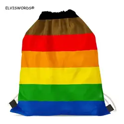 ELVISWORDS сумка на шнурке с принтом флага радуги, рюкзаки с логотипом на заказ, дорожная сумка с градиентом, сумки для йоги, маленькие мягкие