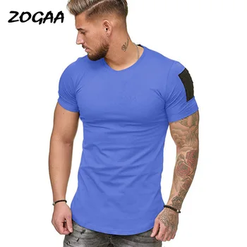 

ZOGAA 2020 new men's V-neck T-shirt fitness bodybuilding T-shirt high street summer short-sleeved zipper casual top