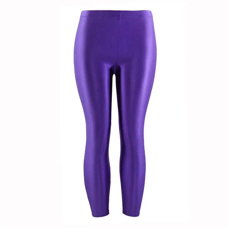 Women Pant For Girl Spandex Shiny Solid Color Fluorescent Leggings Casual Elastic High Quality Large Size 1PC Trousers New - Цвет: Фиолетовый