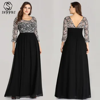 

Skyyue Long Sleeve Backless Robe De Soiree Formal Gowns 2019 Plus Size O-neck Elegant Evening Dress Women Party Dresses C544