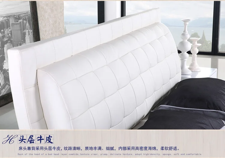 real genuine leather bed / soft bed/double bed king/queen size home bedroom furniture minimalist modern square shape