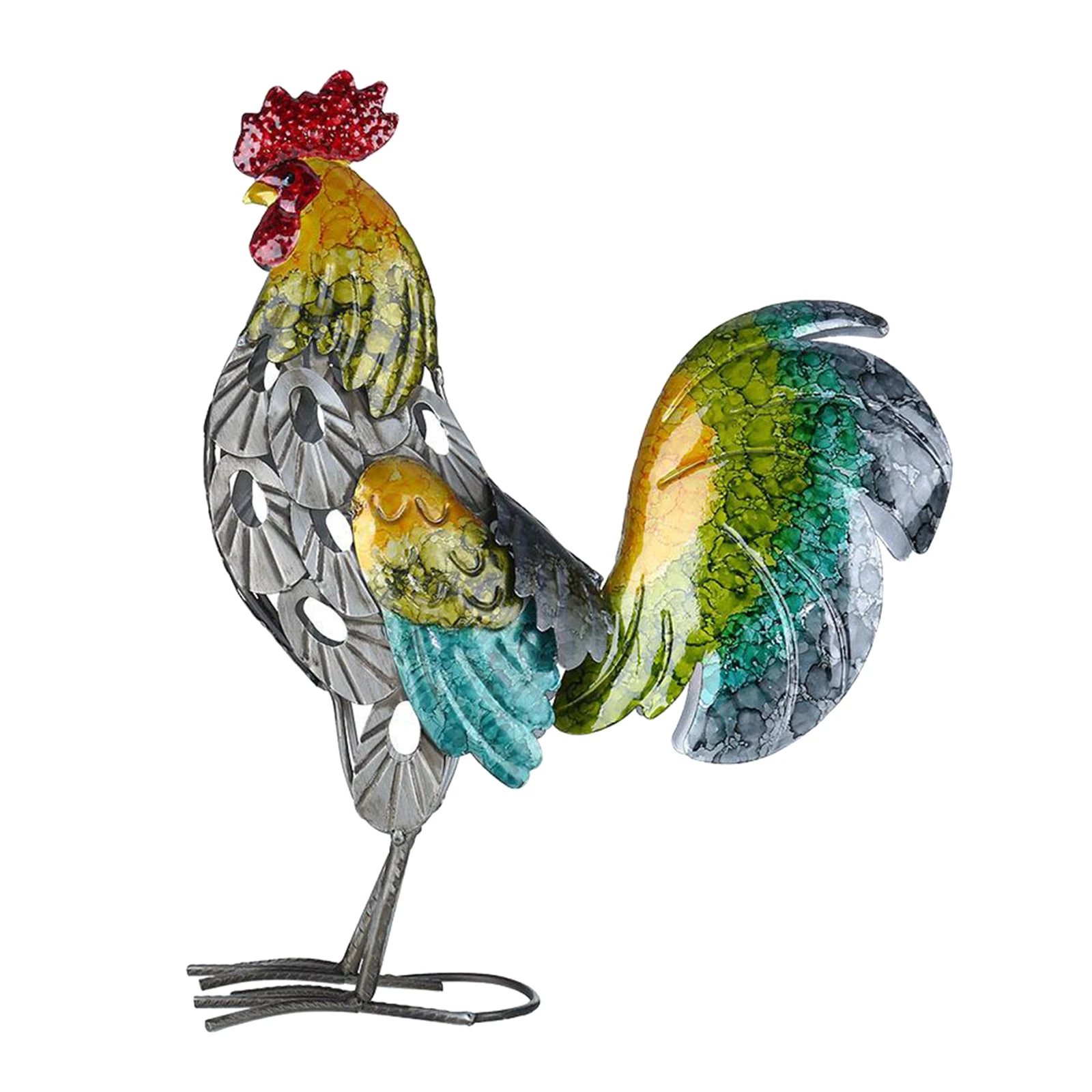 Painted Cast Metal Rooster Sculpture Animals Crafts Art Collections Living Room Table Decoration Accessory