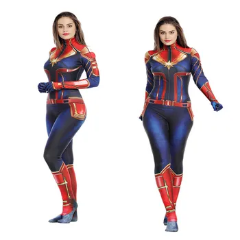 

Captain Marvel Cosplay Marvel Comics Super hero Women's jumpsuit And wig props anime character costume Display clothing