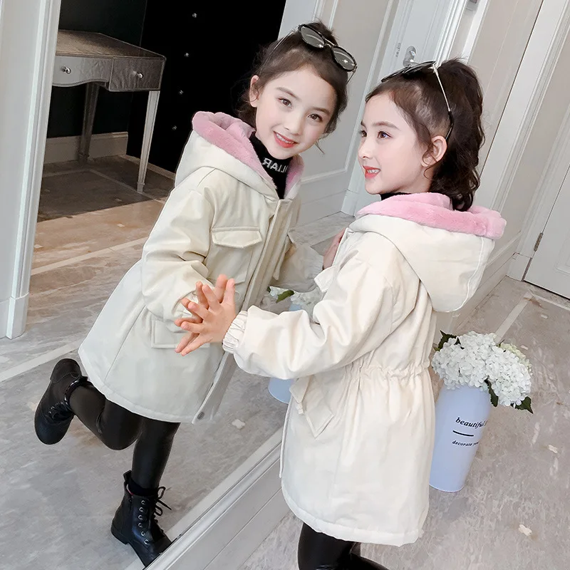 

Girl's Coat New Fashionable Winter 2019 Korean Girls' Medium Children's Thickened Parka Windbreaker Solid Hooded Casual