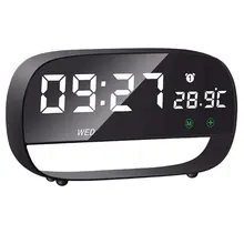 Прикроватные часы, сенсорный цифровой будильник 5-мин функция повтора сигнала, легко установить светодиодный зеркальный будильник часы, классический черный, тесто