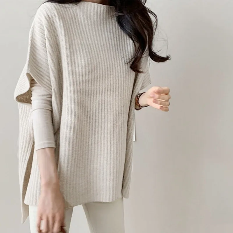 Apricot Sweater RICININA, элегантные женские свитера с коротким рукавом "летучая мышь" и круглым вырезом, свободные женские вязаные свитера-пуловеры для женщин - Цвет: Apricot Sweater