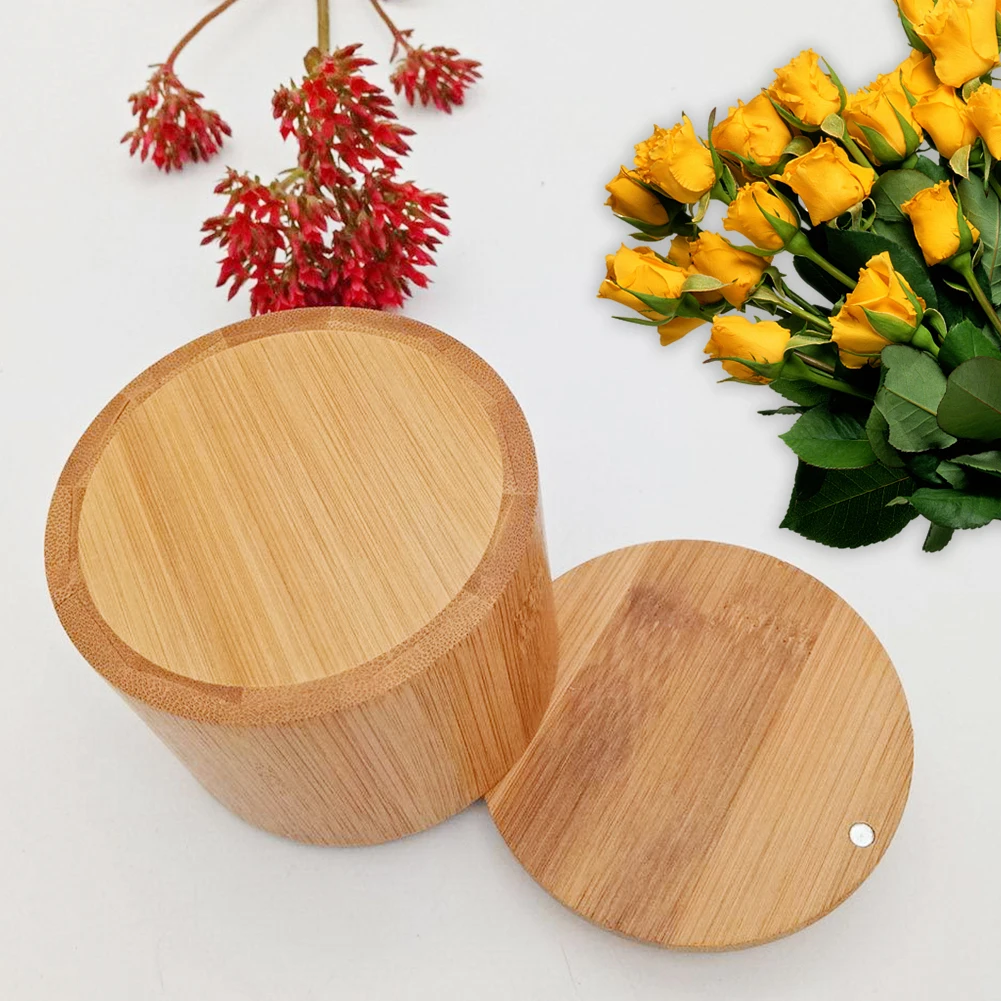 2PCS Wooden Spice Storage Box Bamboo Sugar Bowl Salt Seasoning Container With Rotating Lid Kitchen Jar | Дом и сад