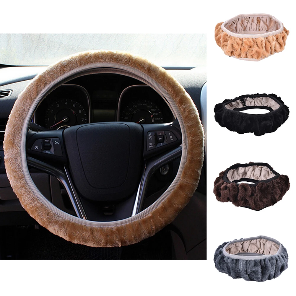 

1pc Hot Long Plush Warm Fur Steering Wheel Cover Woolen Handbrake Car Accessory