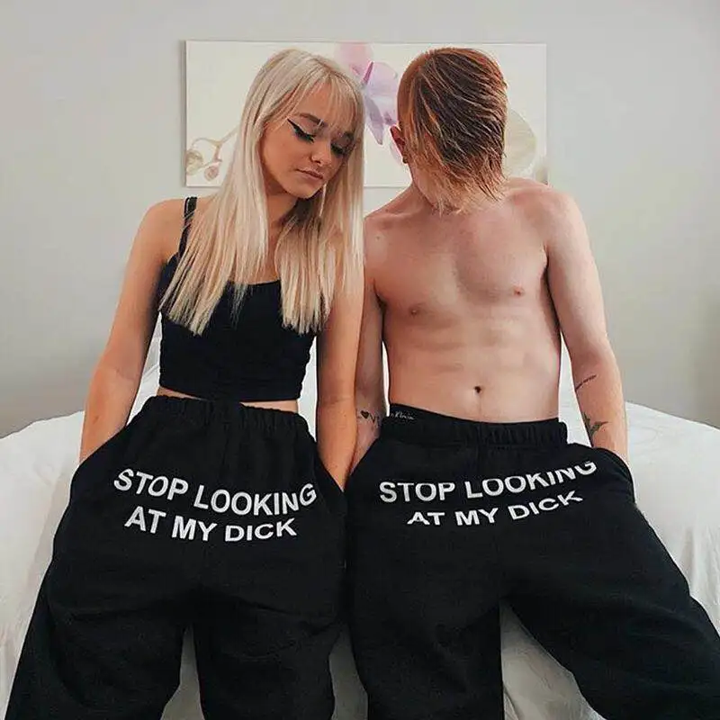 Sweat Pants Women Letter Stop Looking At My Dick Sweatpants Women Joggers Dropshipping Hip Hop Black High Waist Pants with gift